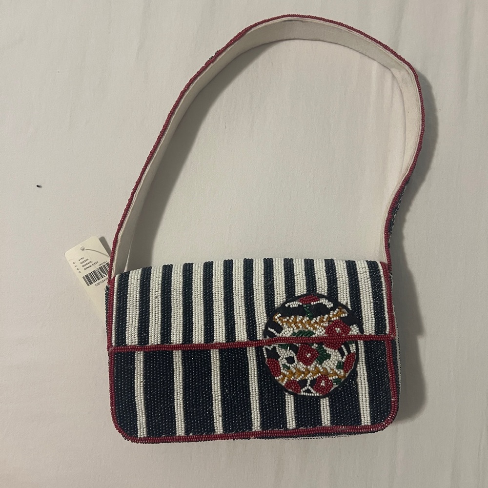 NWT Anthropologie Fiona Striped Beaded Shoulder Bag